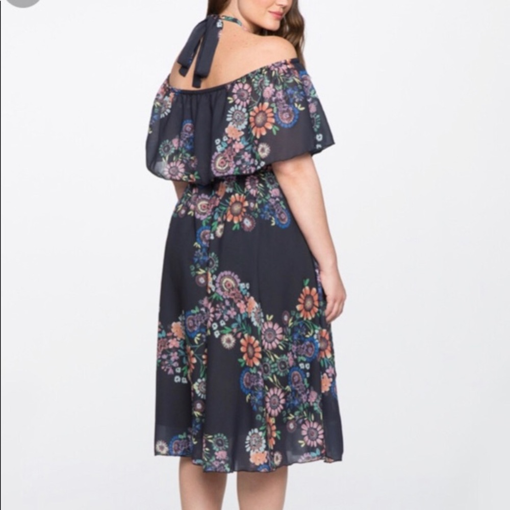 Eloquii Floral Printed Off the Shoulder Midi Dress - Picture 2 of 4